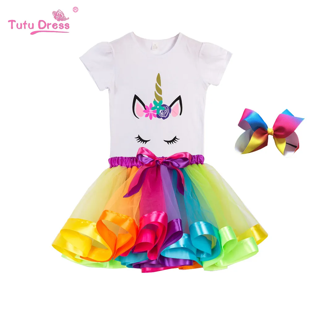 2020 dziewczyna jednorożec Tutu sukienka tęczowa księżniczka T-shirt z Tutu Party Dress maluch dziecko w wieku od 2 do 11 lat stroje urodzinowe ubrania dla dzieci
