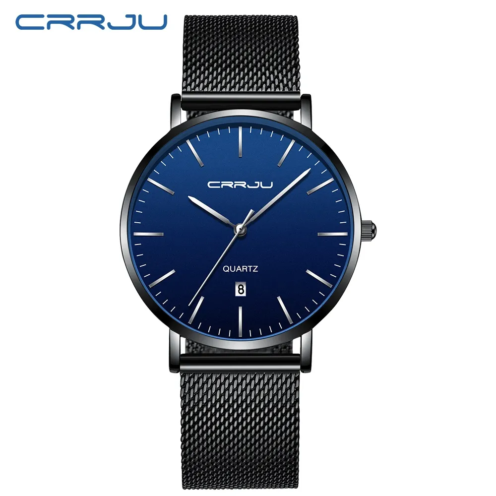 Relogio Masculino CRRJU mode hommes montres haut de gamme bleu étanche montres ultra-mince décontracté montre à Quartz hommes sport horloge
