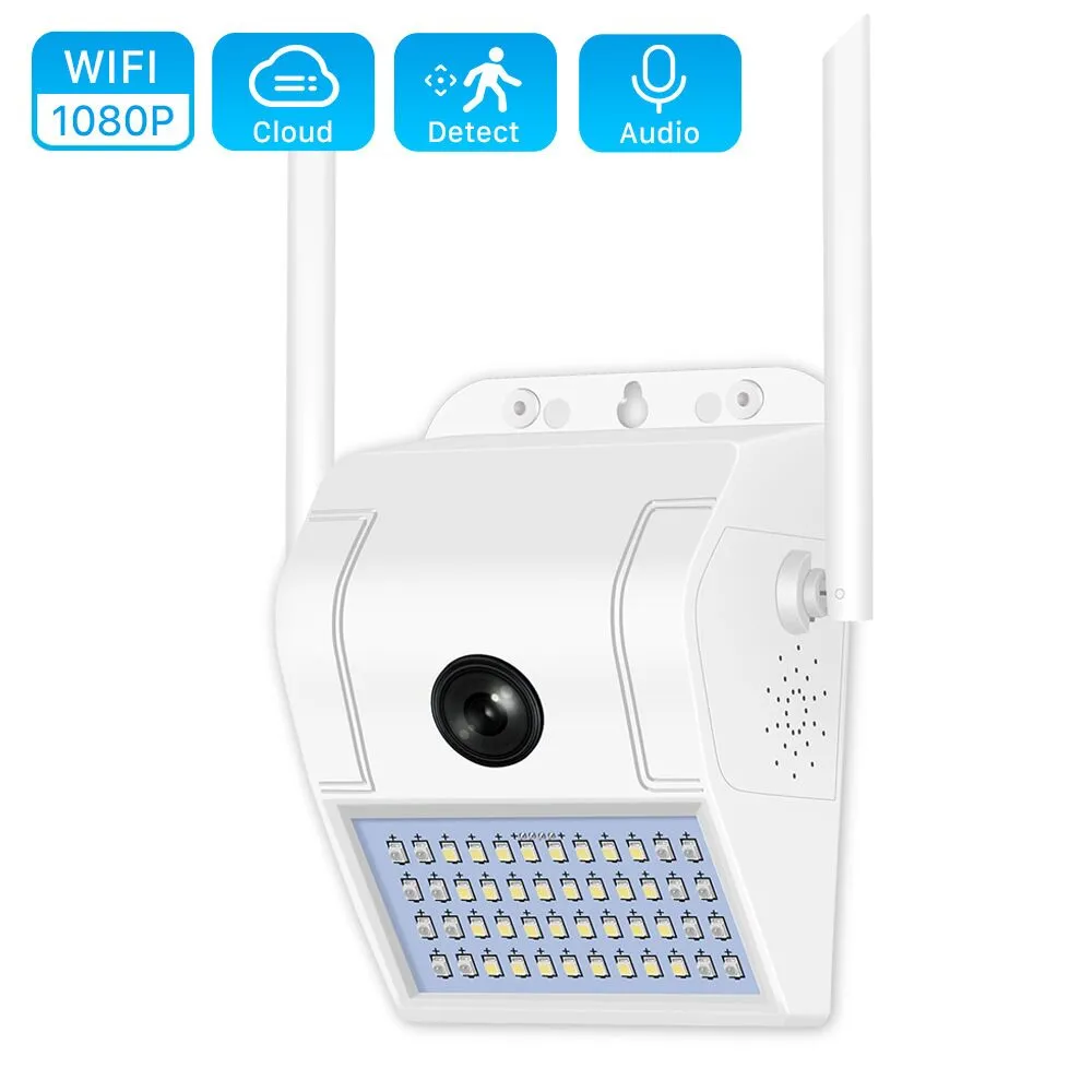 1080p Trådlös WiFi IP-kamera 2MP Vägglampa Säkerhetskamera Utomhus Tvåvägs Audio Floodlight Färg Night Vision WiFi Kamera V380