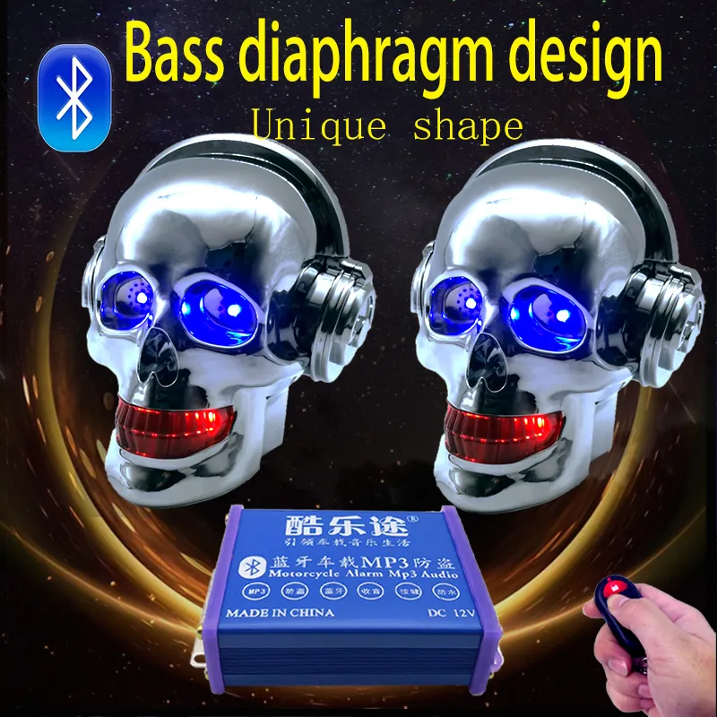 1Piece Motorcycle skull audio mp3 with Bluetooth car waterproof subwoofer modified tricycle electric car anti-theft speaker 12V