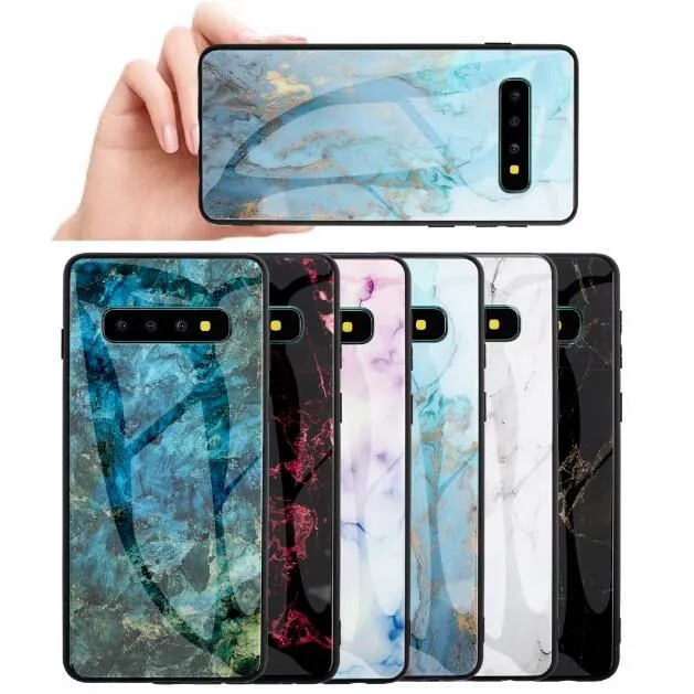 Coque rigide en verre trempé en marbre Soft TPU Side Gradient Dual Hybrid Bicolor Phone Cover pour Iphone 11 Pro XS MAX XR X Samsung S10 Plus Hawei