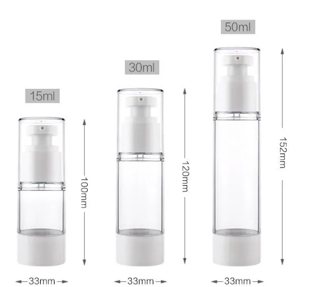 15ml 30ml 50ml 화이트 빈 에어리스 펌프 병 미니 휴대용 진공 화장품 로션 스킨 케어 크림 펌프 여행 병