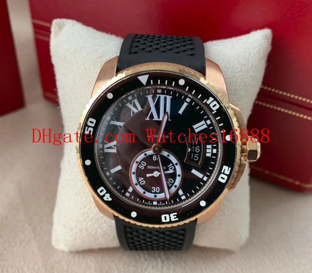 Black Rubber Band Mens Date Watches Calibre de Diver W7100055 Two Tone Mechanical Automatic Movement Men's Watches