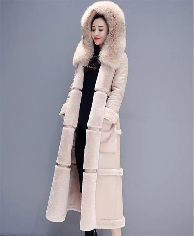 Roupas de algodão Feminino 2020 Moda Inverno Parka Coreano Dupla-face Calde de Cordeiro Maxi Longo Winter Winter Jacket F2089