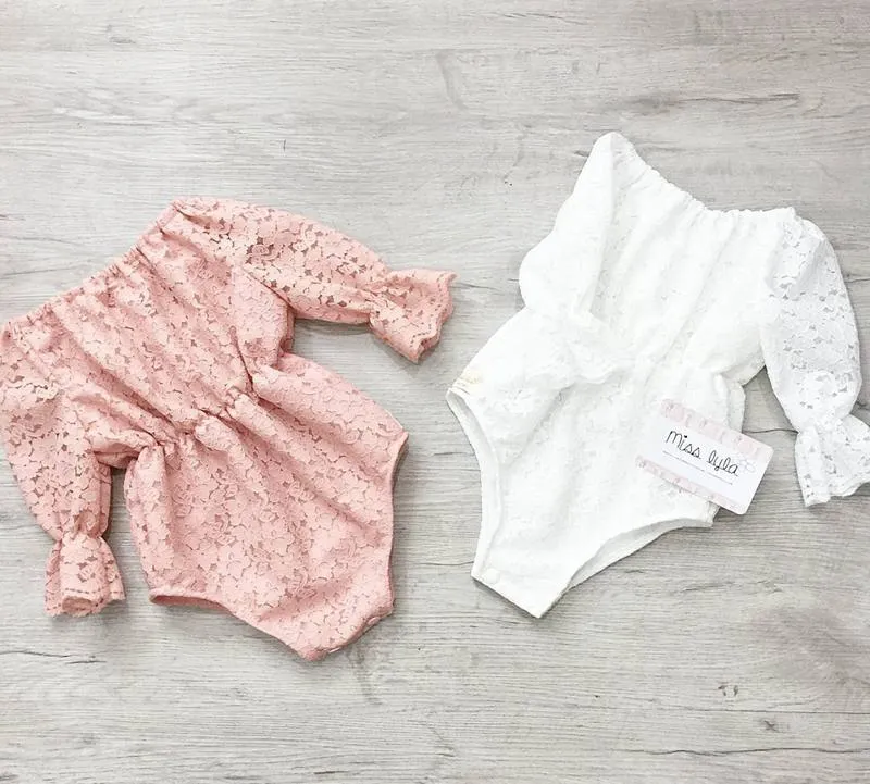 2020 rompers luva infantil chifre rendas escalada terno malha branco rosa laço completo jumpsuits ocos-out de uma peça