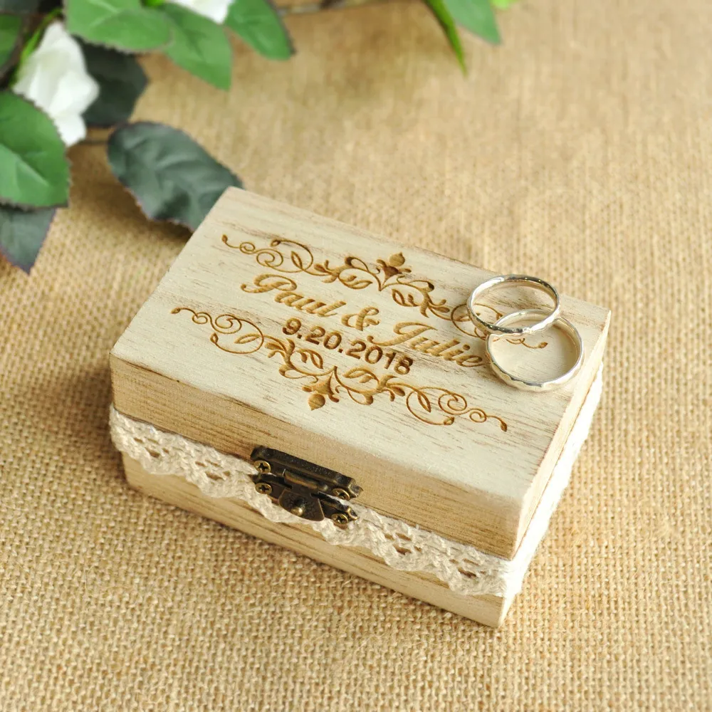 Personalized Jewellery Box Wooden Ring Bearer Box, Custom Engraved - Main Image