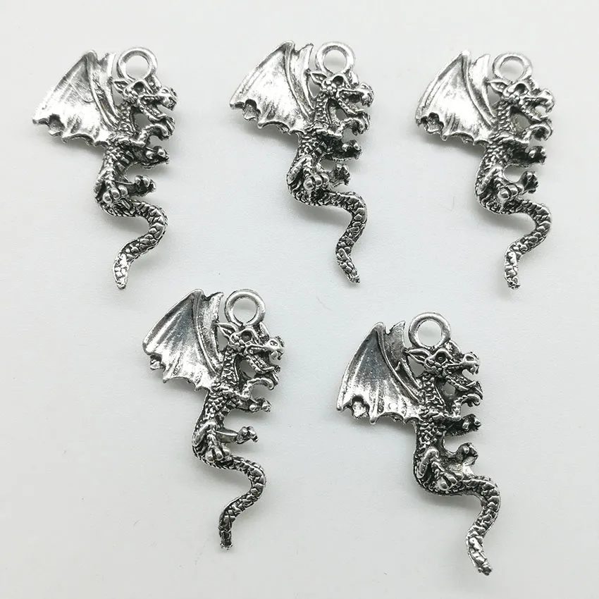 50 stks / partij Fire Dragon Legering Charms Hanger Retro Sieraden DIY Sleutelhanger Oude Zilveren Hanger Voor Armband Oorbellen Ketting 28x16mm