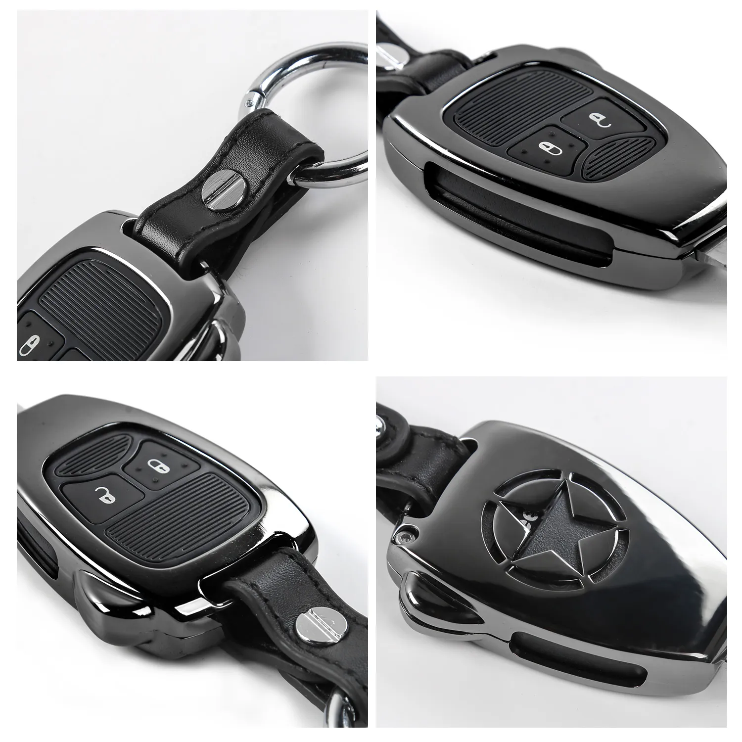 Handgefertigtes Leder-Autoschlüsseletui ist geeignet für Wrangler 2 4  Tasten Smart-Remote-Shell-Schlüsseletui, Schlüsselanhänger-Abdeckung -  .de