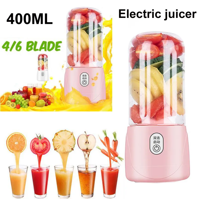 400ml Portable Electric Fruit Juicers 6 Blades USB Rechargeable Multifunction Smoothie Maker Blender Machine Sports Bottle Juicing Cup