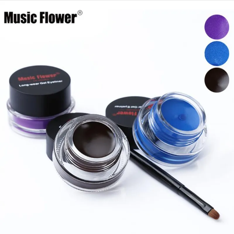 Music Flower Brand 2pcs/set Black Waterproof Eyeliner Gel Makeup Cosmetic Gel Eye Liner With Brush 24 Hours Long-lasting