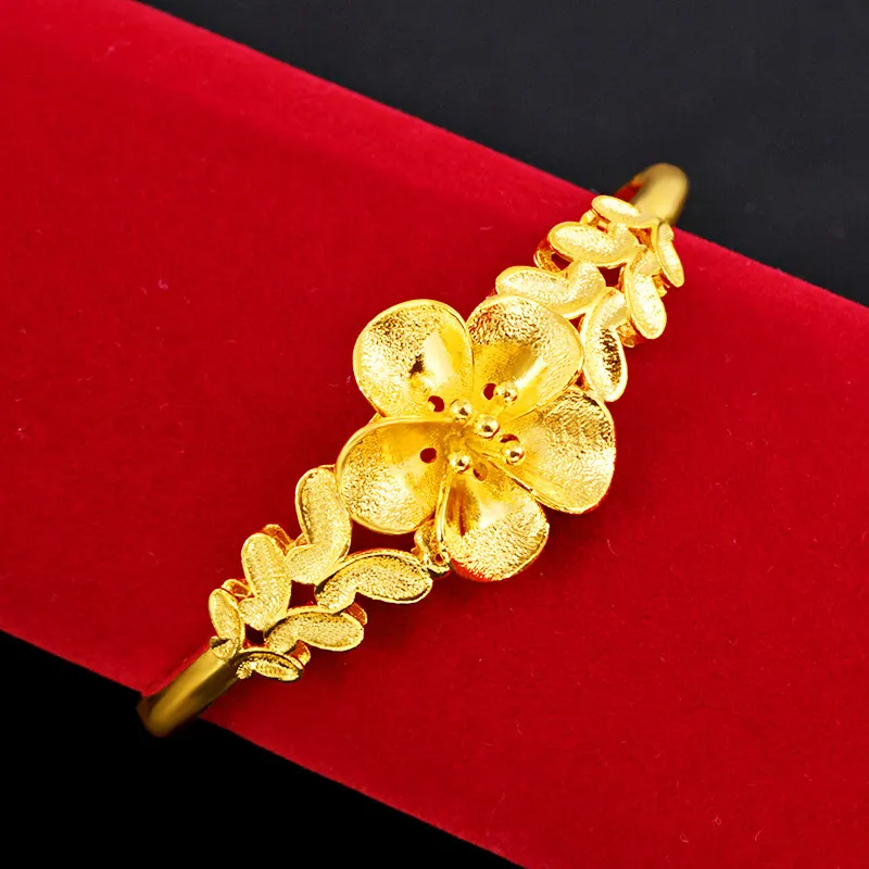 Bracelet Jonc En Or Jaune 18K Décor Floral - Bijou Occasion, Référence MP2572
