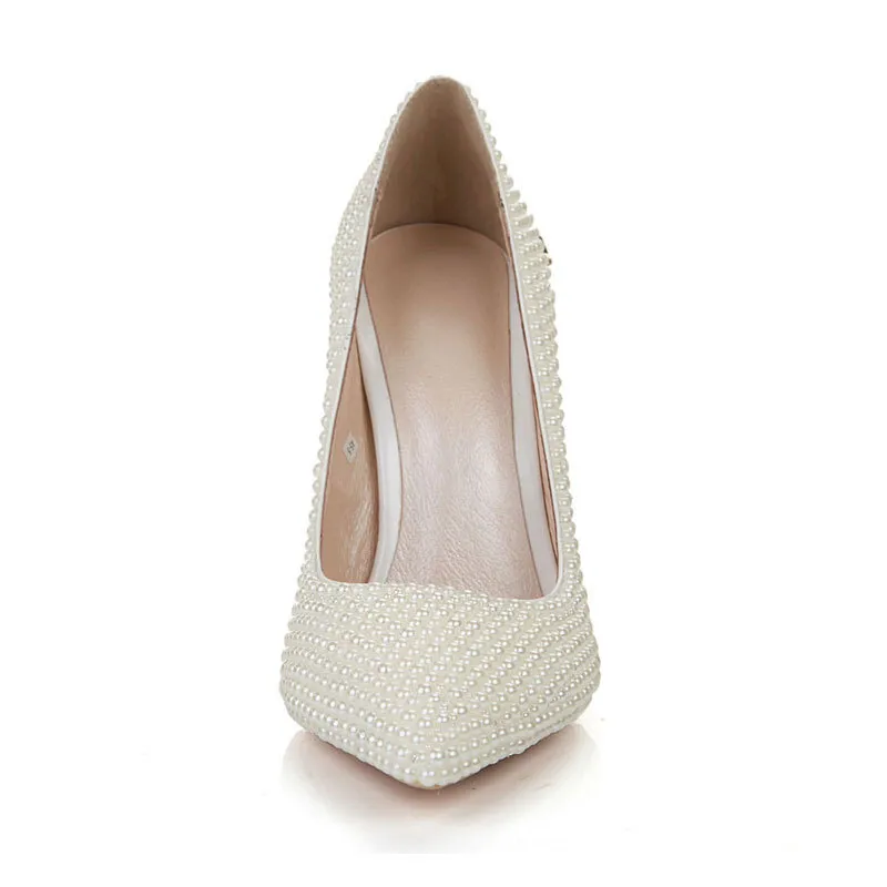 Hot Sale- Kvinnor Pumpar Äkta läder Högklackat Faux Pearl Skor för Bride Stiletto Heel Ladies Luxury Sheep Leather Dress Shoes ZY464