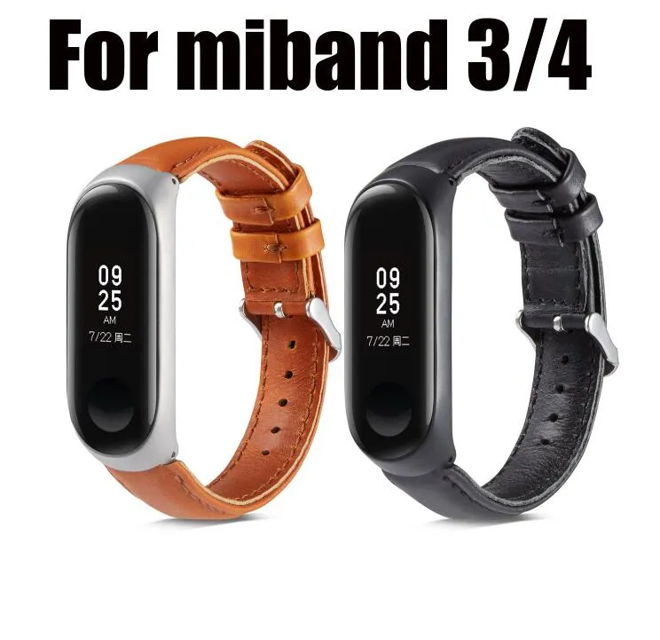 Bracelet de montre en cuir pour Xiaomi Mi Band 3/4 Bracelet de montre intelligente Bracelet de remplacement Bracelet de montre pour MiBand 4 sangles