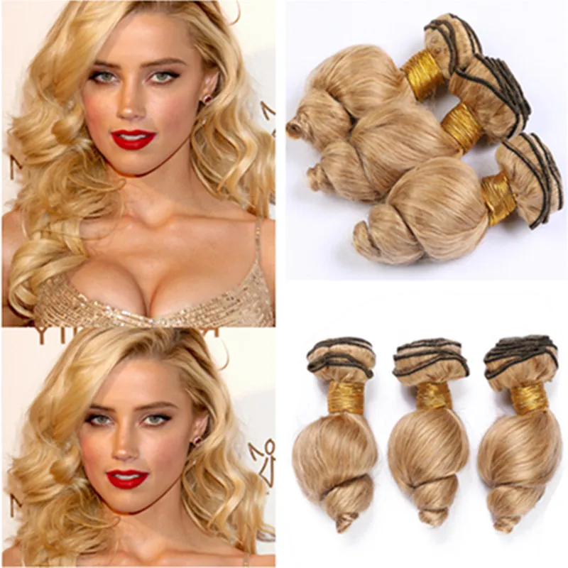 Bundles de cheveux humains ondulés péruviens blond miel pur 27 extensions de cheveux vierges brun clair vague lâche trames de tissage de cheveux humains longueur mixte