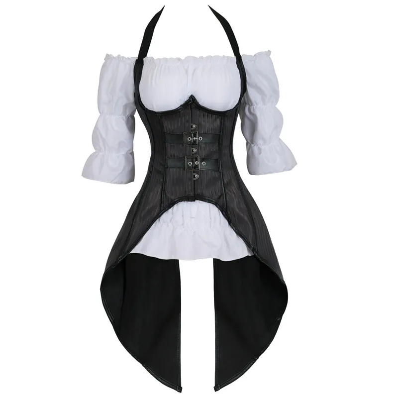 Bustiers Corset Långremmar Top Vest Korsetter Pirat Lingerie Oregelbundet Burlesque Plus Storlek Svart Burlesque Två Pieces Korsett