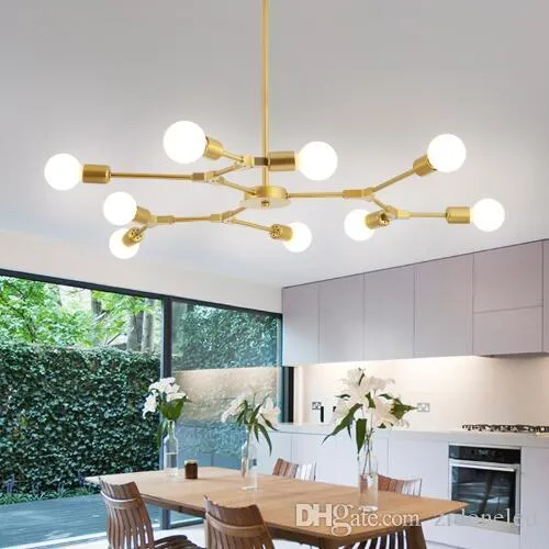 Lampadario moderno a LED Illuminazione Lampadari in ferro Lampada a soffitto Oro nero per illuminazione interna 3/6/9 luci