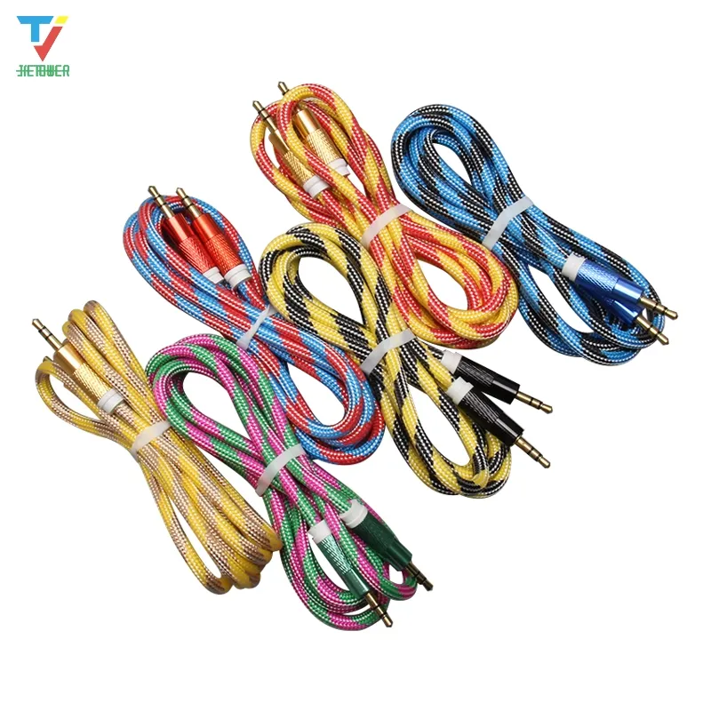 Cable auxiliar de Audio trenzado colorido 1,5 m 3,5mm onda AUX extensión macho a macho estéreo coche aux cable Jack para teléfono Samsung PC MP