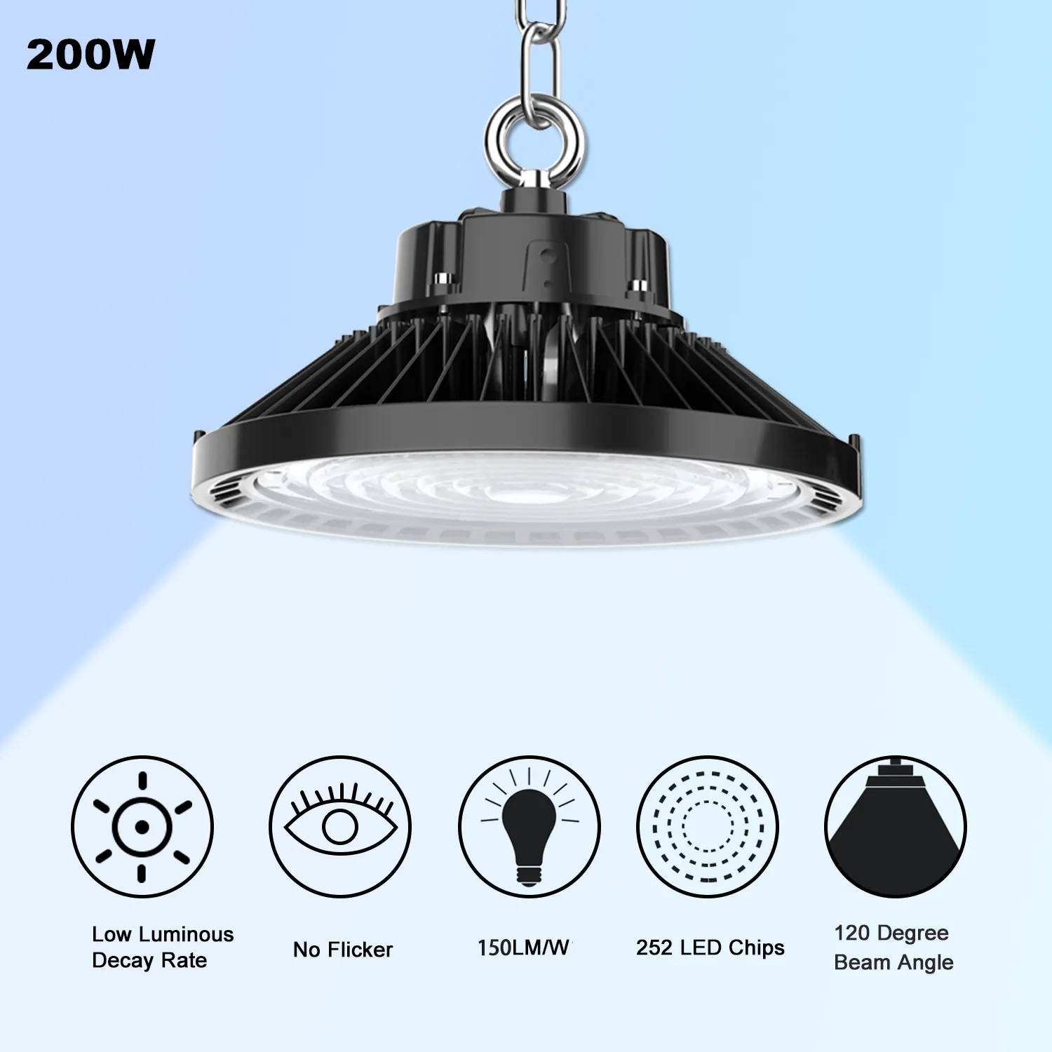 5000K UFO LED High Bay Light 240W 200W 150W LED Shop Lights Highbay Lamp Industrielle Lagerbeleuchtungskörper