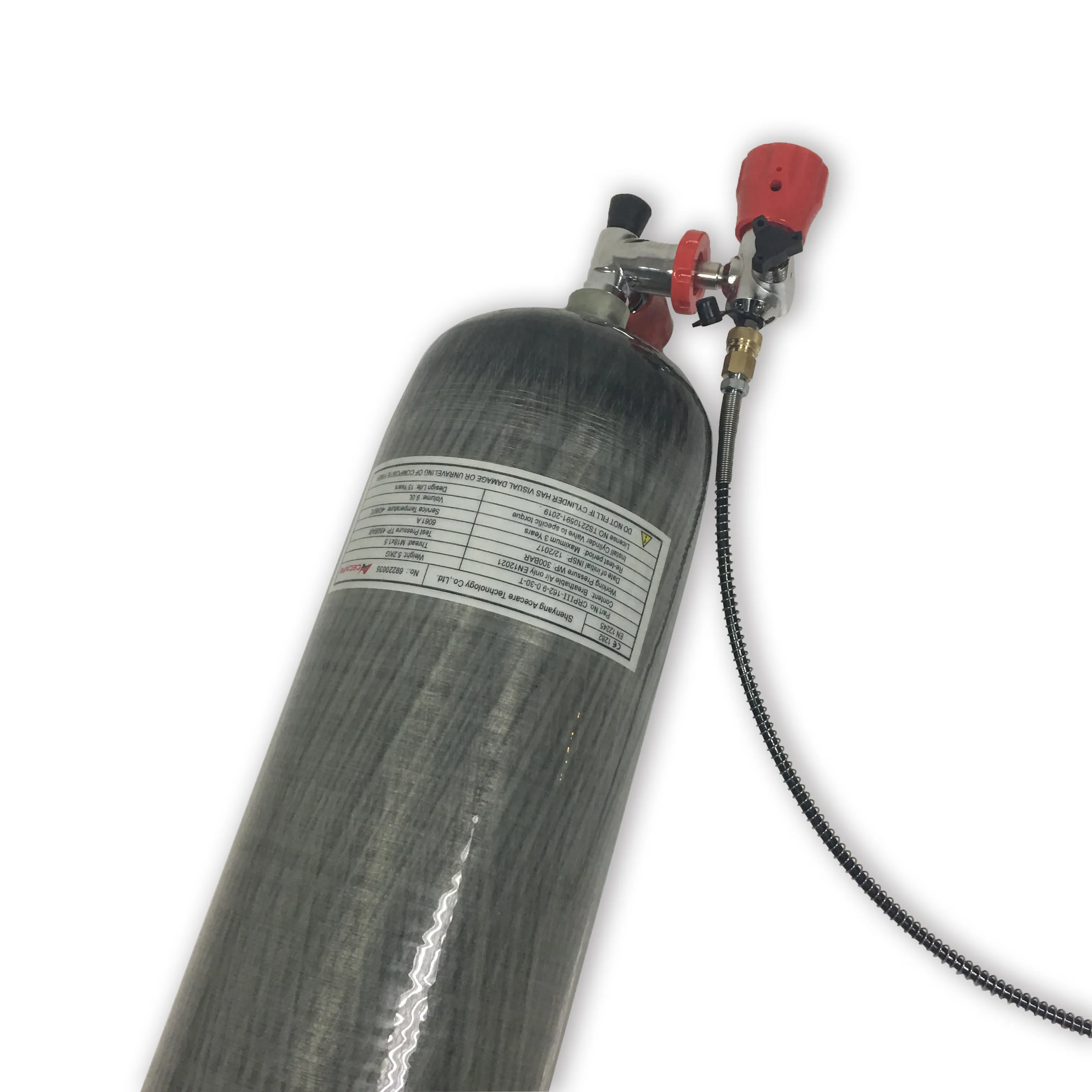 AC109101 ACECARE 9L CE Высокое давление высокое давление 300BAR 4500PSI Подводное дыхательное дыхание газовое цилиндр углеродного волокна для дайвинга PCP Tank Air276p