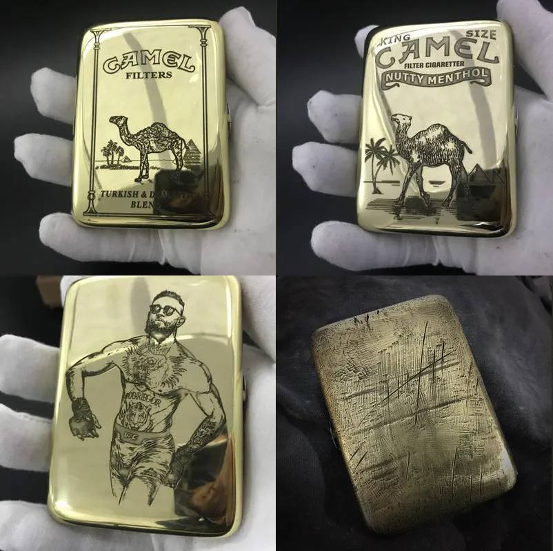 Metal Cigarette Case, Hold 16 Cigarette Vintage Copper Camel Cigarette Case  Smoking Boxes, Portable Waterproof Cigarette Case (Color : Brass, Size 