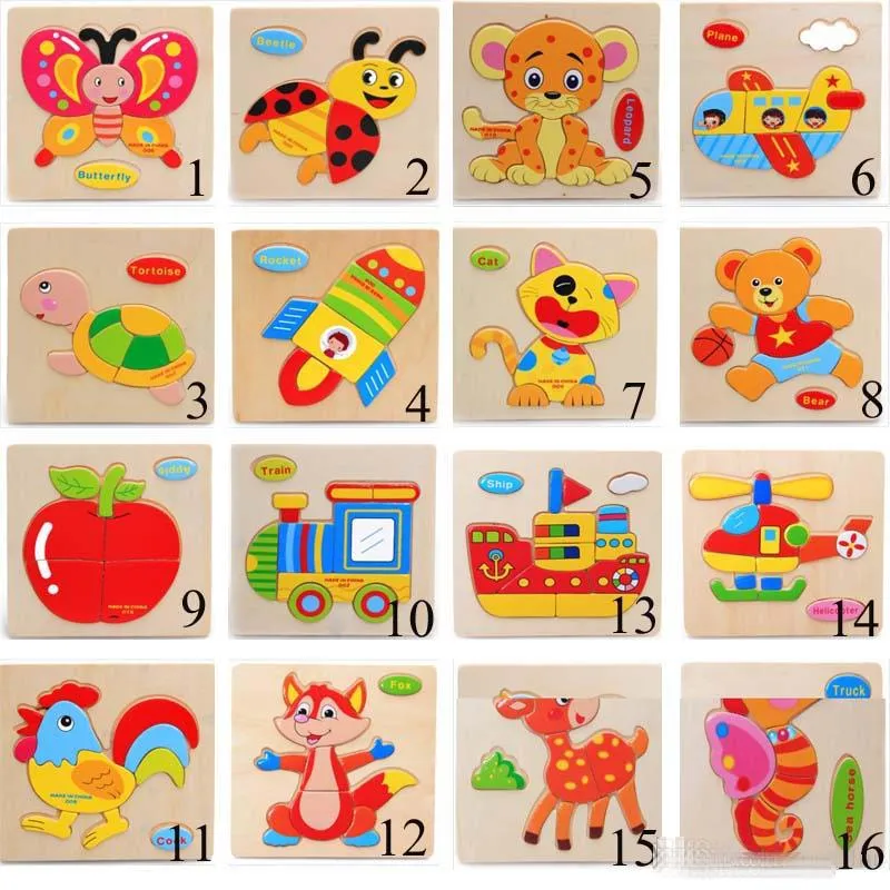 Puzzle 3D en Bois pour Enfant, Jouets d'Intelligence, Animaux de Dessin  Animé