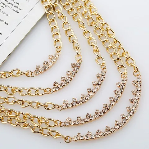 Partihandel-lyxig designer överdriven geometrisk gyllene metall multi lager kedja diamant choker tröja uttalande halsband för kvinna