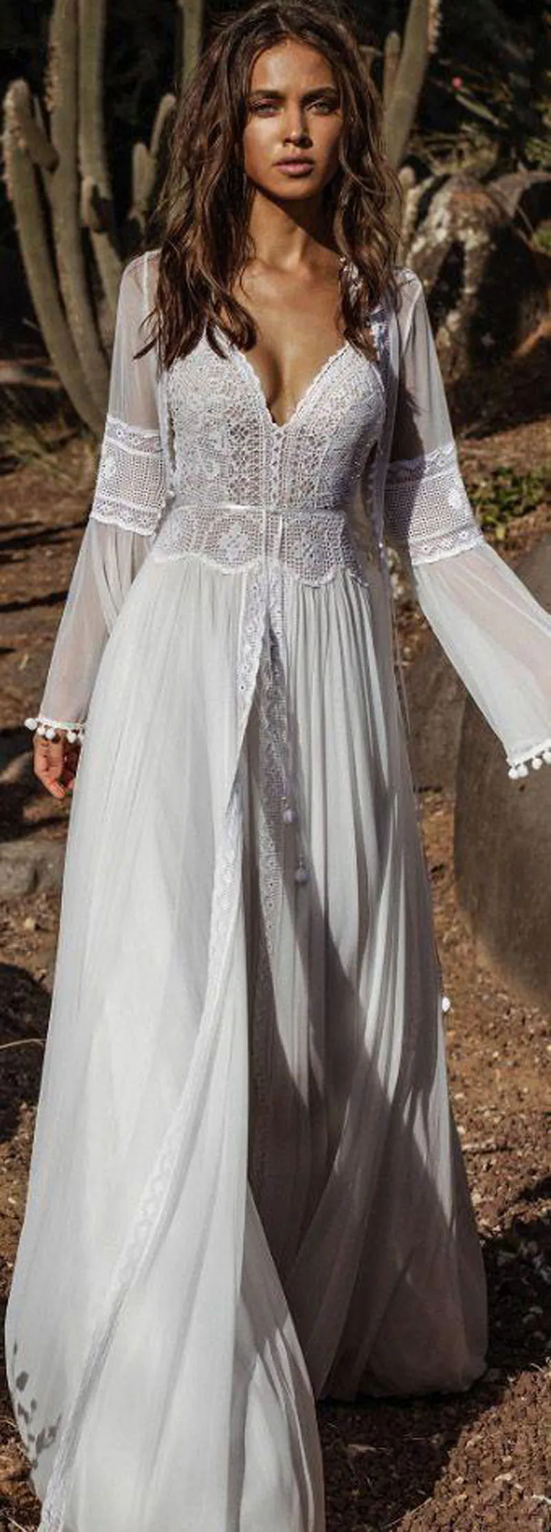 Vintage Crochet Lace Boho Beach Wedding Dress With Long Sleeves And Wrap  Jacket Fairy Flowy Chiffon Beach Boho Bridal Gown By AASAF Dadush Style  293R From Wedswty998, $178.32