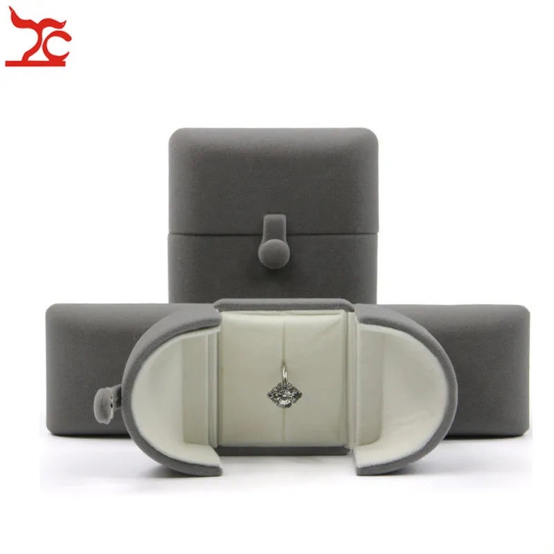 Schmuck-Paketkasten Hohe Qualität Grau Doppel Offene Schnalle Deckel Paar Ring Anhänger Halskette Ohrring Samt Aufbewahrung Geschenkkasten