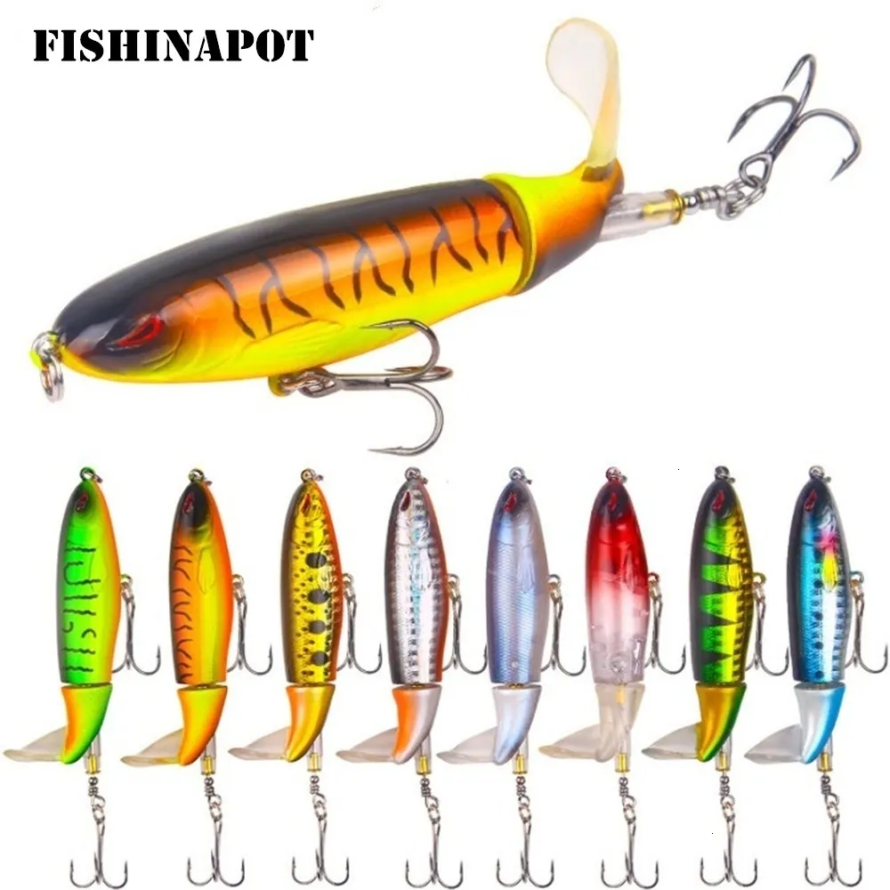 Fishinapot Whopper Popper 9 cm 13g Topwater Balıkçılık Cazibesi Yapay Sert Yem 3D Gözler Plokper Yumuşak Döner Kuyruk Olta Takımı T191016