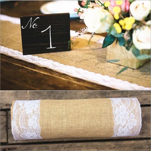 Burlap Lace Hessian Hessian Table Runner Spotlight, Rustic Natural Jute