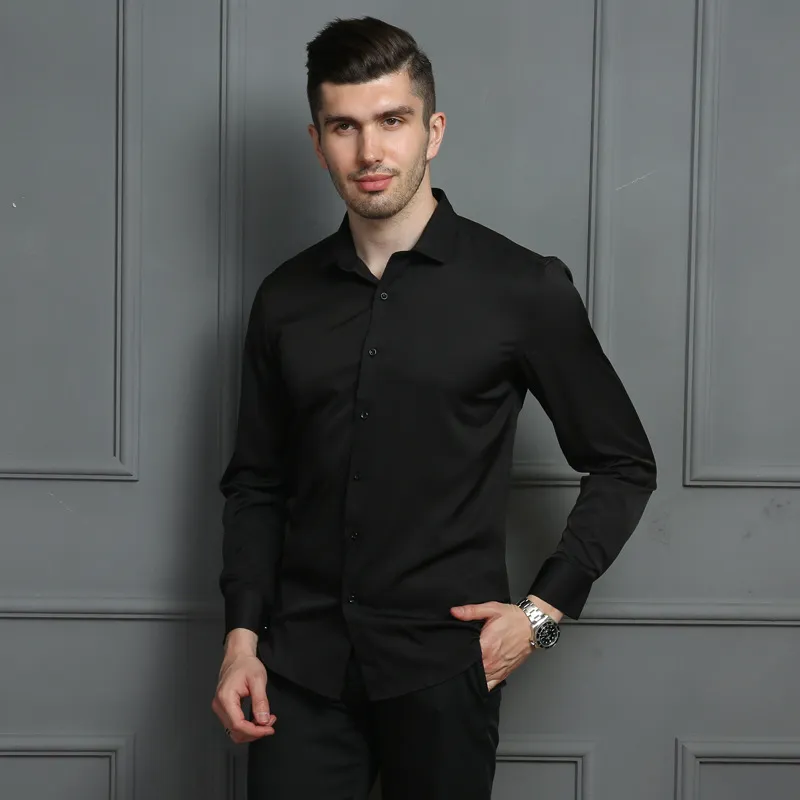 Plus Size Non Ironing Formal Black Pant Shirt With Long Sleeves