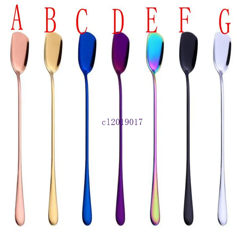 150PCS Eco Spoon Long Handle Spoon Shovel Design PVD Plated Stainless Steel Gold Tea Spoon 7 Colors Available