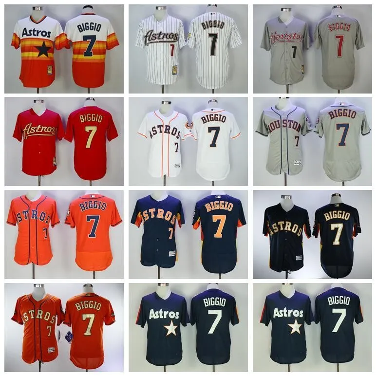 Houston baseball jersey 7 Craig Biggio Jersey Men Retire Pinstripe Pullover All Stitched Team Home Orange White Navy Blue Grey 02