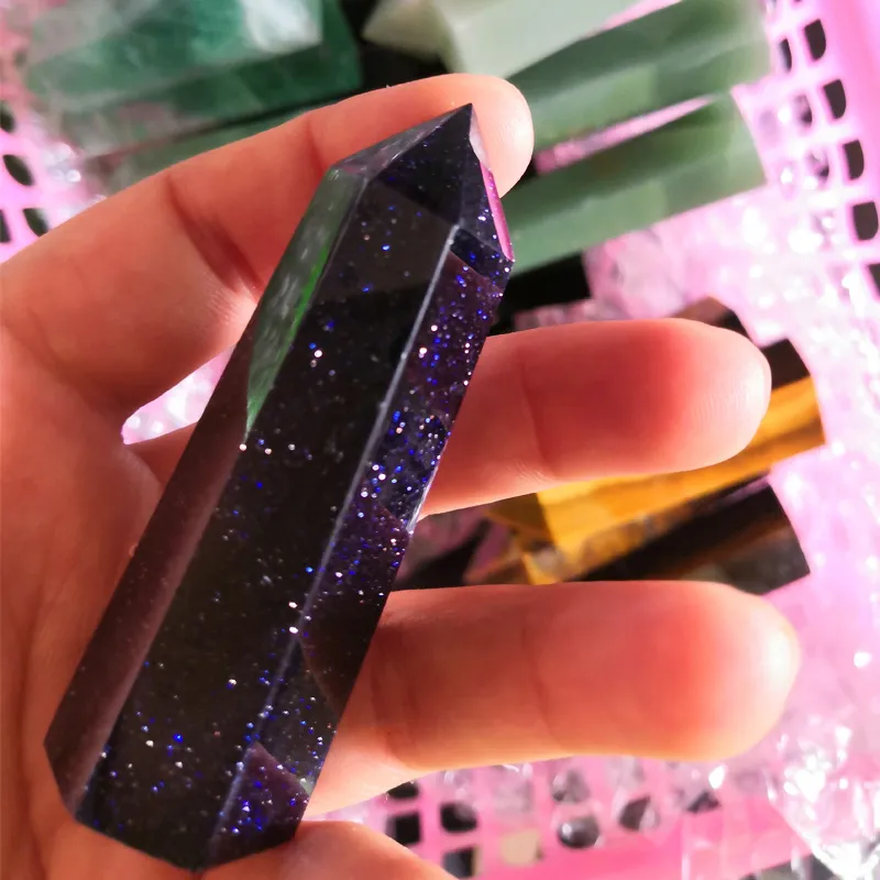 2020 Natural Crystal Blue песчаника шестиугольной Колонки Кристалл Точка Wand Украшение Healing Кристалл для домашнего декора