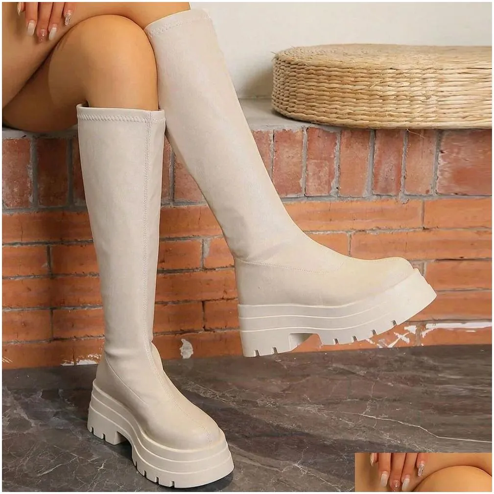 Chelsea Boots Women 2024 Platform Thick Sole High Heels Ladies Winter Motorcycle Knee Punk Elastic Black From Factory Bdeshoes Bulk 27.51 DHgate.Com