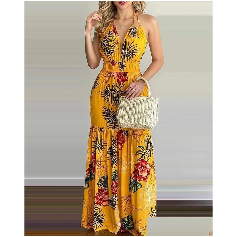Boho Beach Floral Halter Maxi Dress For Women Tropical Print Halter Backless Style Sleeveless Perfect For Summer And Spring Vacation Drop Delivery Available OT52L From Lftop 13.74 In Bulk DHgate.Com
