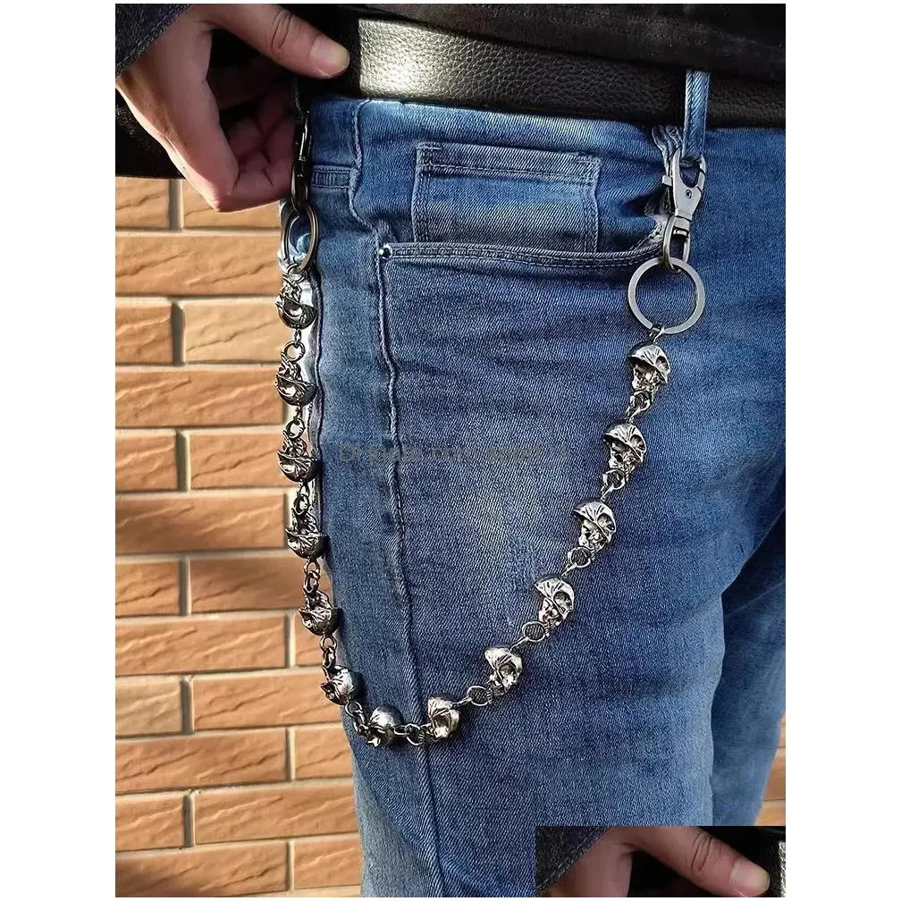 Waist Chain Belts Gothic Punk Mens Belt Keychain Retro Skull Metal Hiphop Rock Jeans Motorcycle Riding Wallet 240813 Drop Delivery F Dhe5M