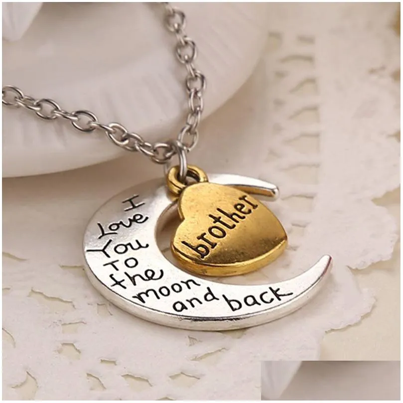 Pendant Necklaces I Love You To The Moon And Back Heart Necklace Pendant Mothers Day Lovers Jewelry Sier Gold Family Members Lobster D Dhvm7