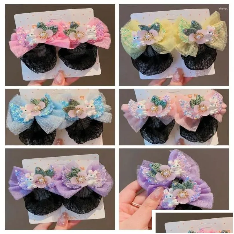 Hair Accessories Princess Snood Spring Clip Kids Headwear Colorful Mesh Bow Nets Styling Tool Sequin