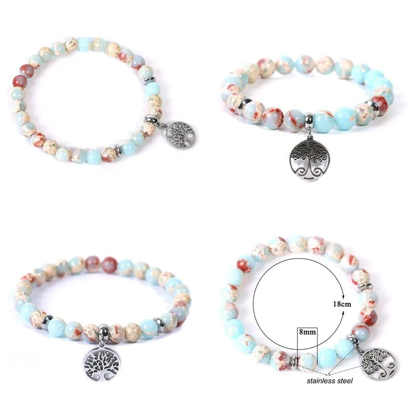 shoushan stone bracelet stainless steel tree of life charm elastic gemstone bead bracelet