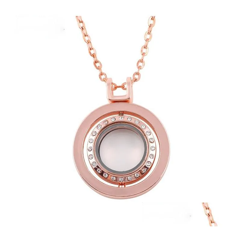 Pendant Necklaces Sier Gold Rotatable Locket Necklace Crystal Openable Round Pendant With Chains For Women Diy Fashion Jewelry Will An Dhoef