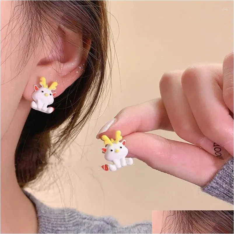 Stud Earrings Fashion Sweet Cute Dragon Animal For Women Girls Exquisite Versatile Year Of The Jewelry Gifts