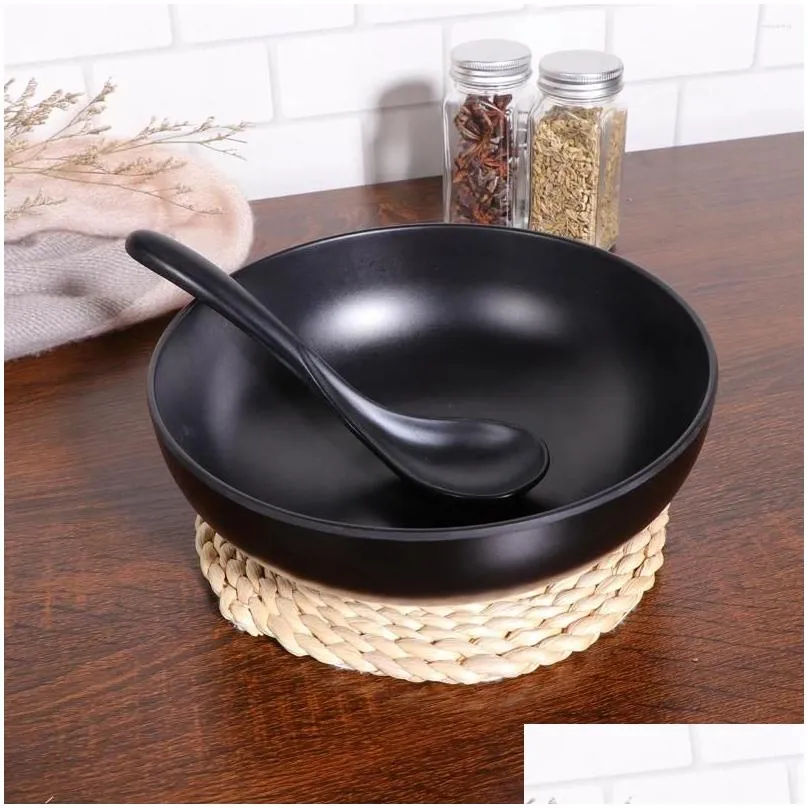 Dinnerware Sets A5 Melamine Tableware Bowl Japanese Style Ramen Black Porcelain Imitation Noodle Container For Home (Only 1pc)