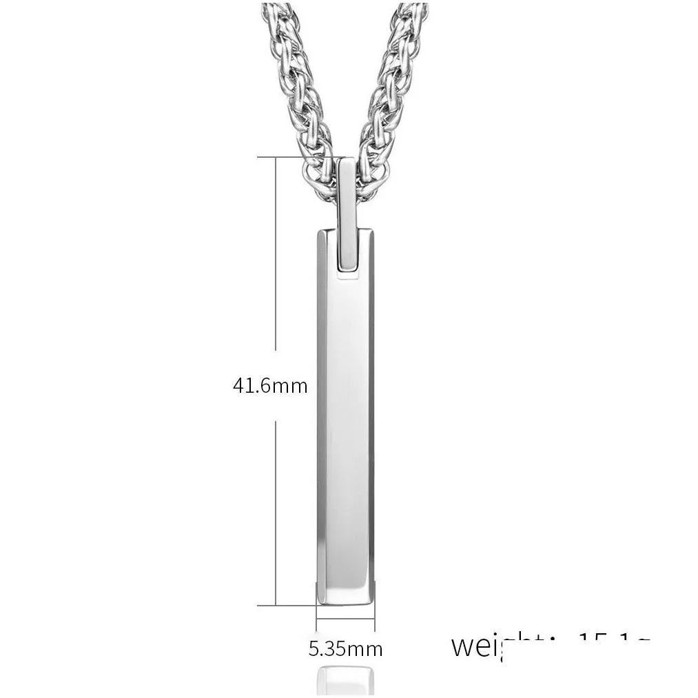 Pendant Necklaces Fashion Tungsten Steel Bar Pendant Necklace Black Blue Stainless Chain For Men Women Necklaces Fine Jewelry Gift Dro Dhxtw