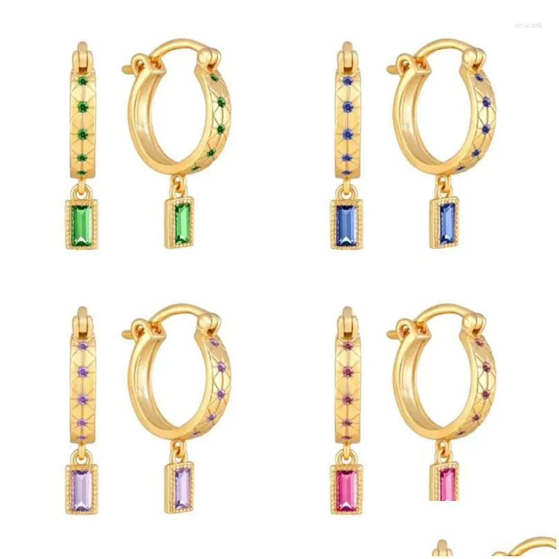 Dangle Earrings Exquisite Simple Personality Colorful Zircon Geometric Square Pendant Hoop For Women Bling Jewelry Party Gift