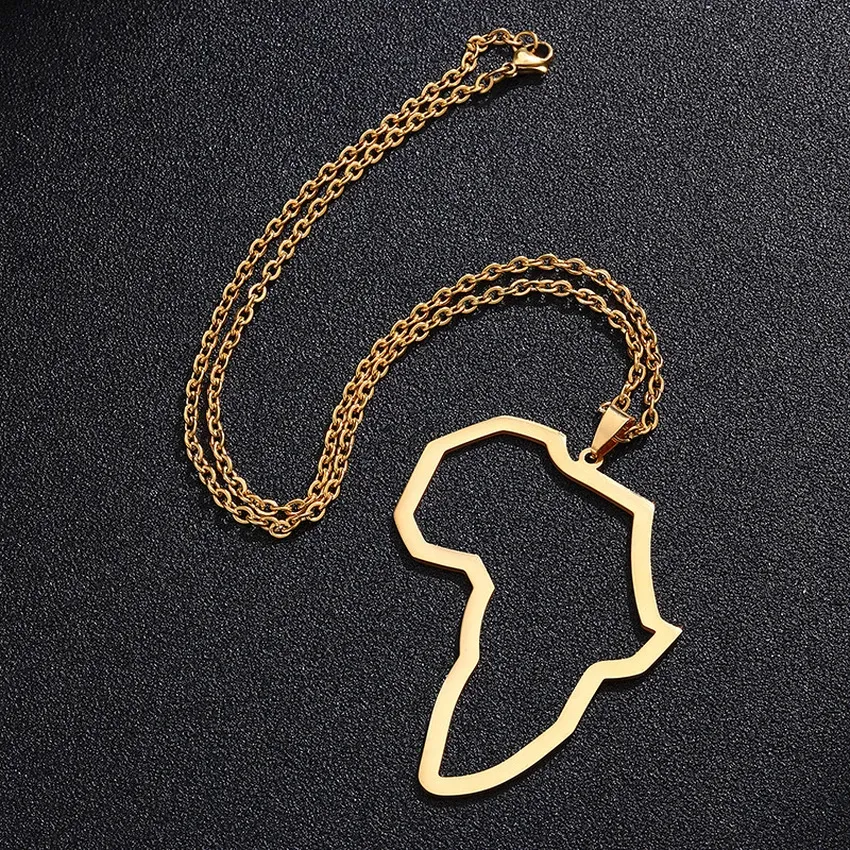 Pendant Necklaces Shape Africa Map Pendant Necklace Stainless Steel Hip Hop Gold Chains Necklaces For Women Men Fashion Jewelry Drop D Dhklp