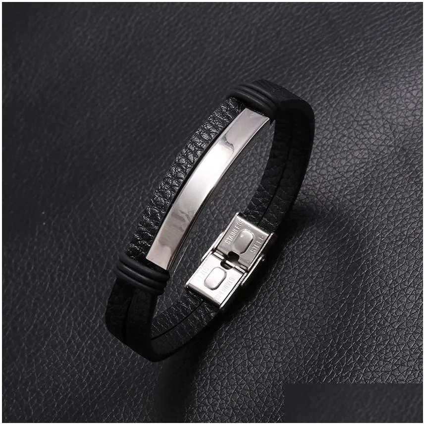 Charm Bracelets Leather Bracelets Wristband Bangle Cuff Blank Glaze Stainless Steel Buckle Bracelet For Women Men Fashion Jewelry Wil Dhvlg