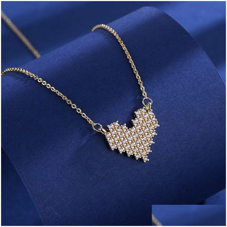 Pendant Necklaces Mosaic Diamond Heart Necklace Plated 925 Sier Pendant Love Fl Crystal Gold Necklaces For Women Fashion Jewelry Will Dheqt