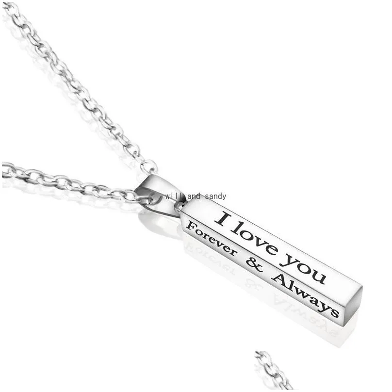 Pendant Necklaces Stainless Steel Bar I Love You Always Necklace The Wishing Column Letter Pendant Necklaces Gold Chains Lovers Couple Dhugt