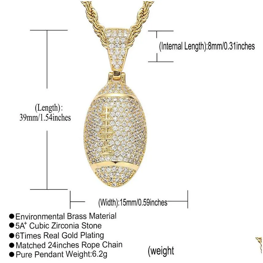 Pendant Necklaces Bling 18K Gold Cubic Zirconia Basketball Necklace 60Cm Golden Chains Jewelry Set Copper Diamond Hip Hop Sport Footba Dhyam